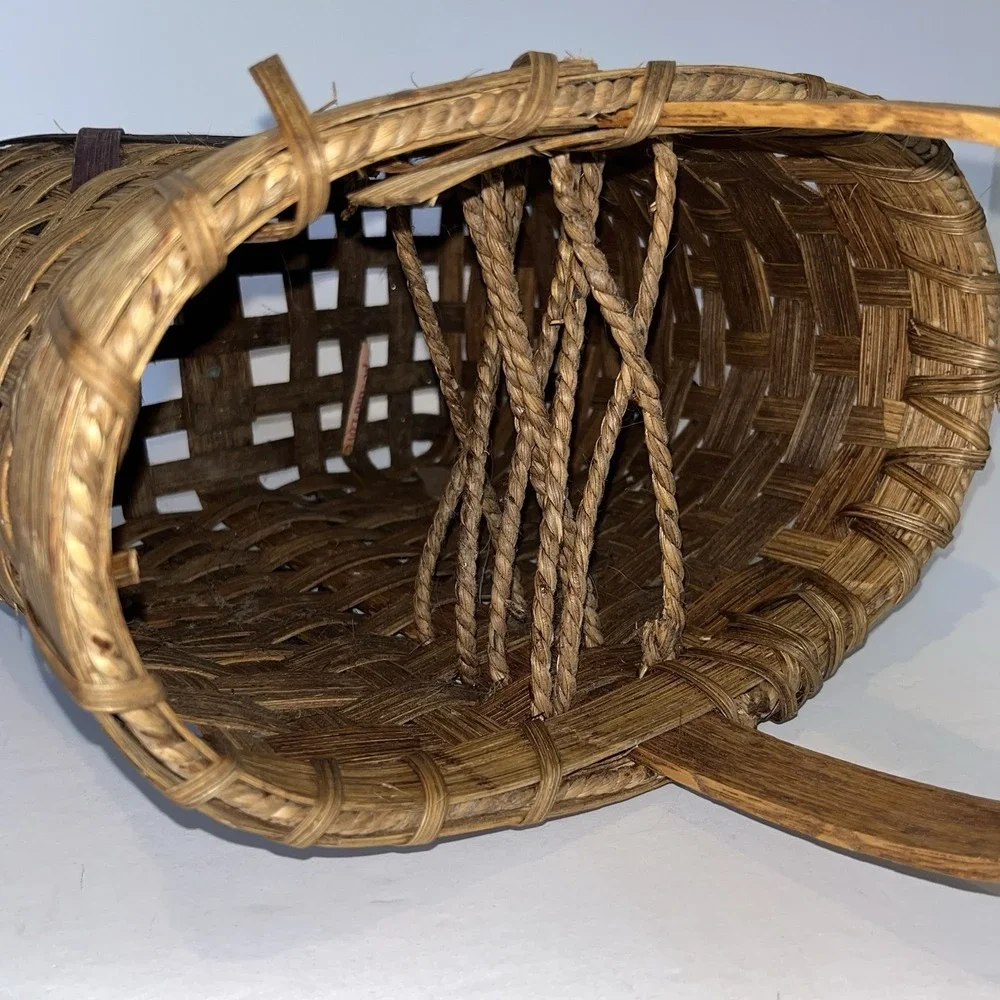 Vintage Splint‎ Basket Handmade Wood Handle 2001 Signed Wine Holder Gathering